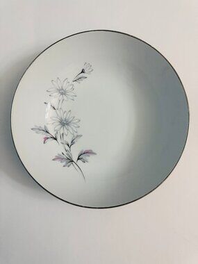 Crown Jewel Fine China Vintage Serving Bowl Platinum Silver Trim Floral Pattern